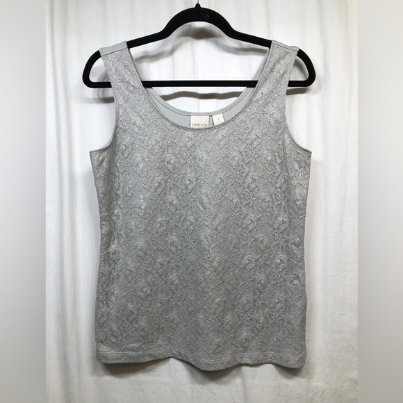Chicos Silver Foil Lace Contemporary Basic Knit Tank Top Size 1 Small - Picture 16 of 16